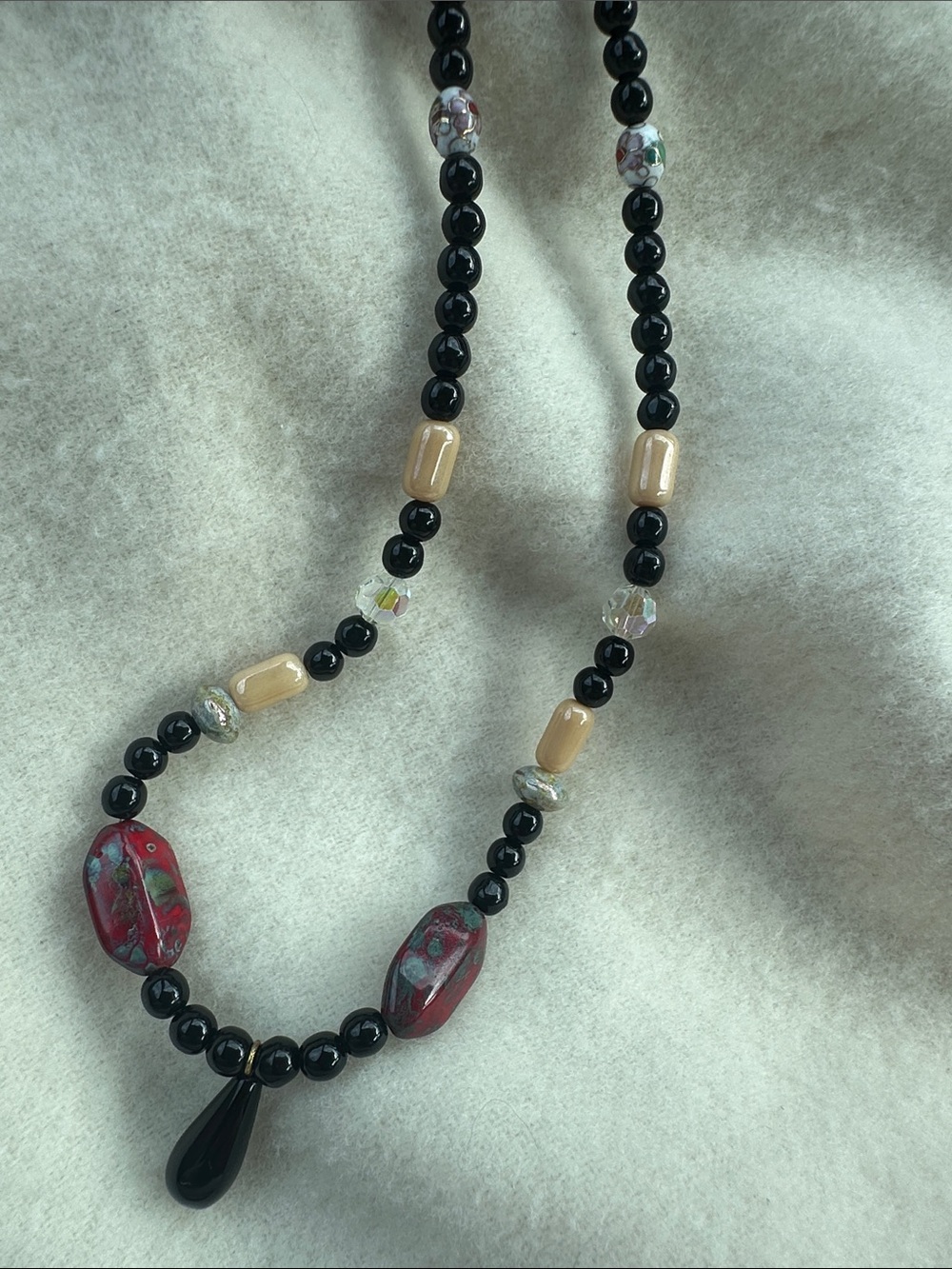 Handcrafted Cloisonnè and Glass Multi- Bead Necklace with Cream Accents